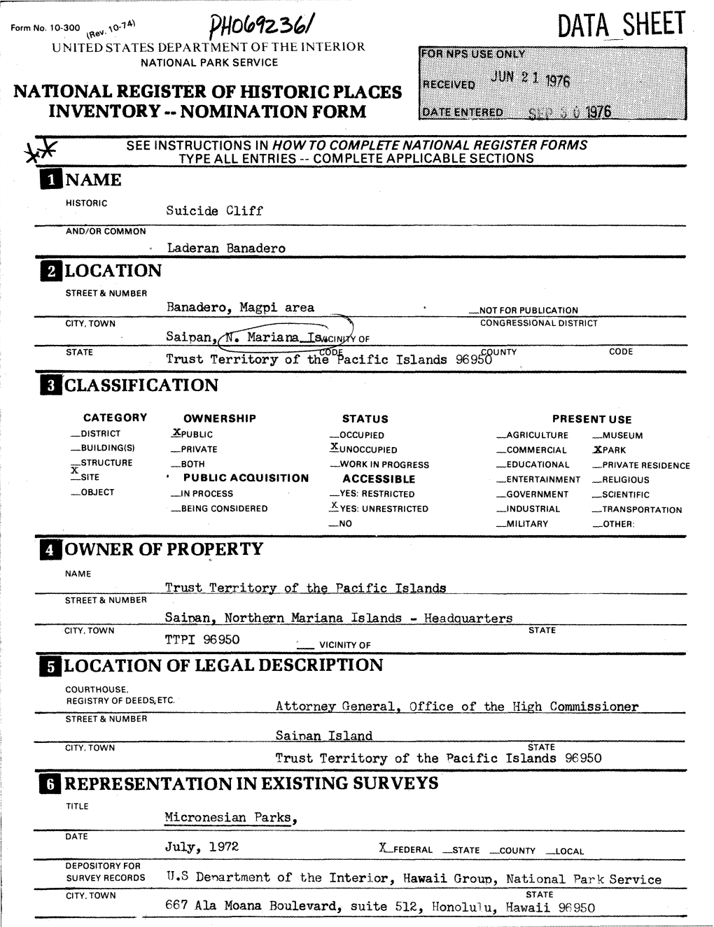 National Register of Historic Places Inventory