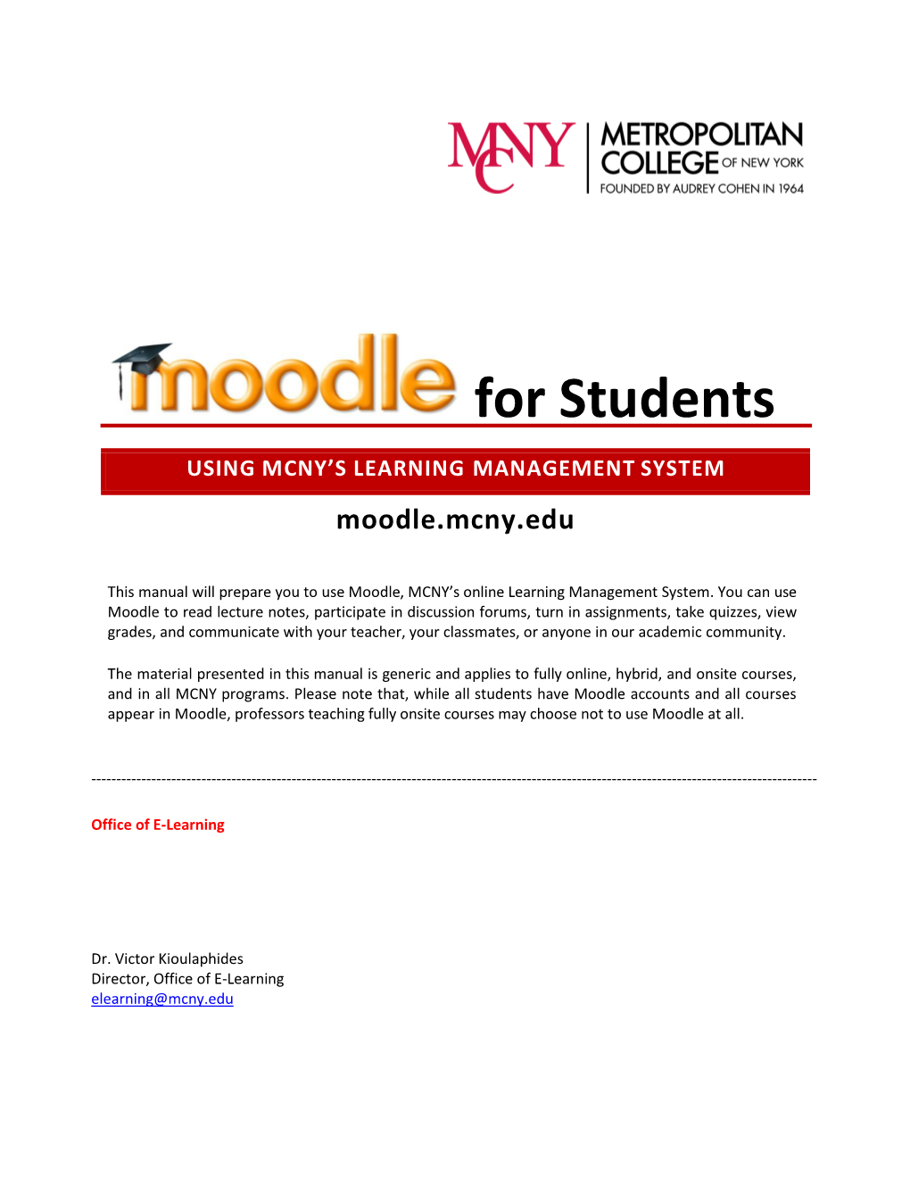 Moodle for Students-Using MCNY's Course Management System
