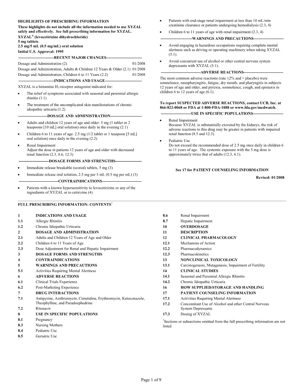 XYZAL (Levocetirizine Dihydrochloride)