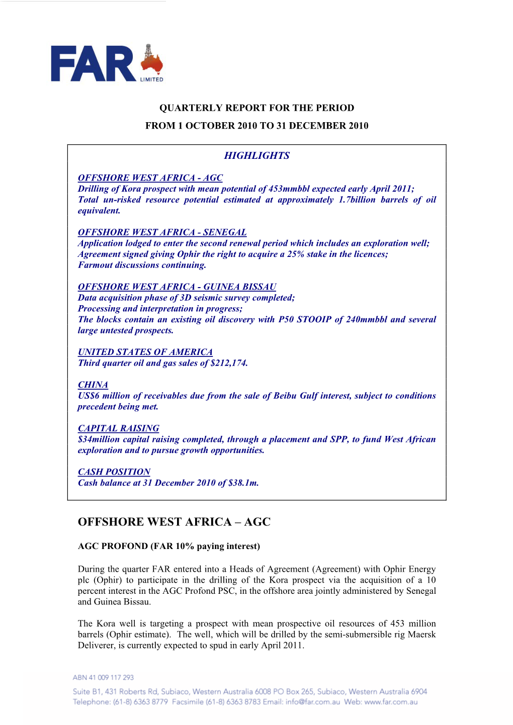 Offshore West Africa – Agc