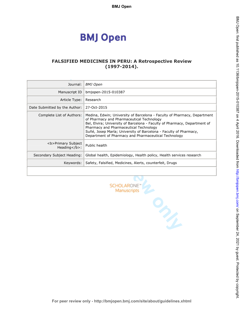 For Peer Review Only - Page 1 of 27 BMJ Open