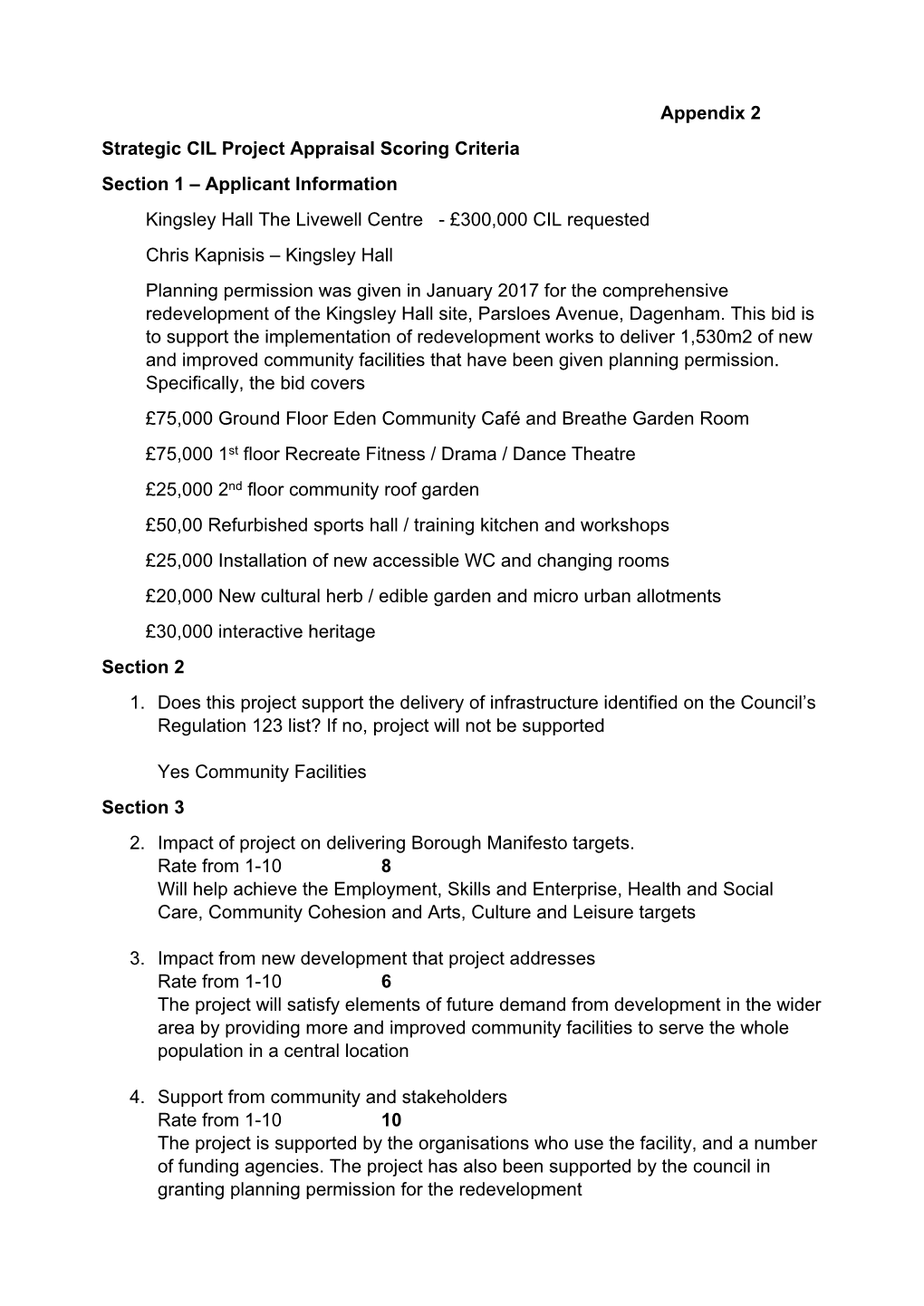 Appendix 2 Strategic CIL Project Appraisal Scoring Criteria Section 1