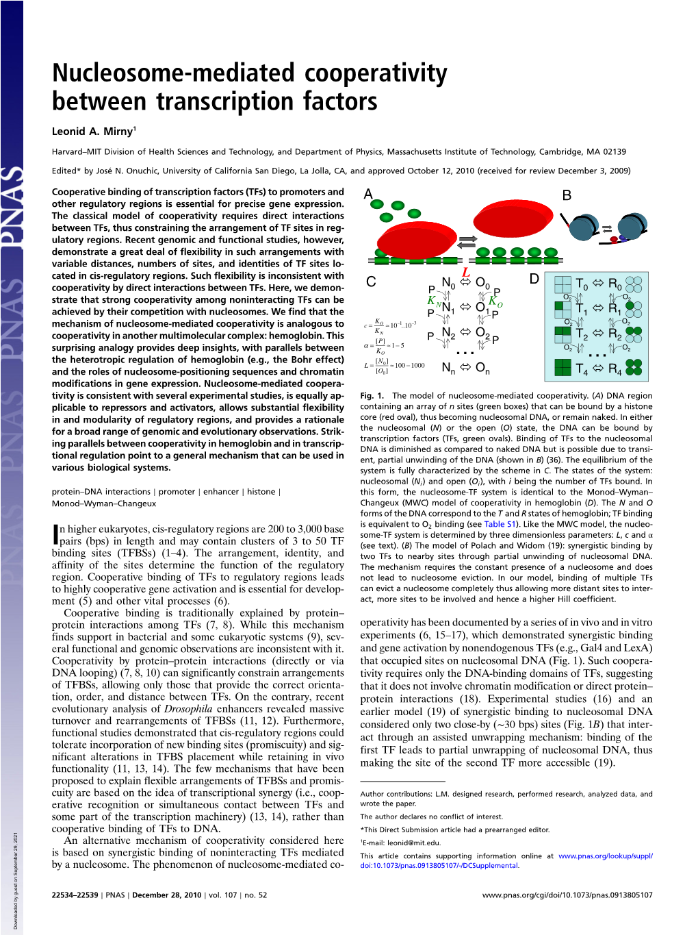 Nucleosome-Mediated Cooperativity Between Transcription Factors