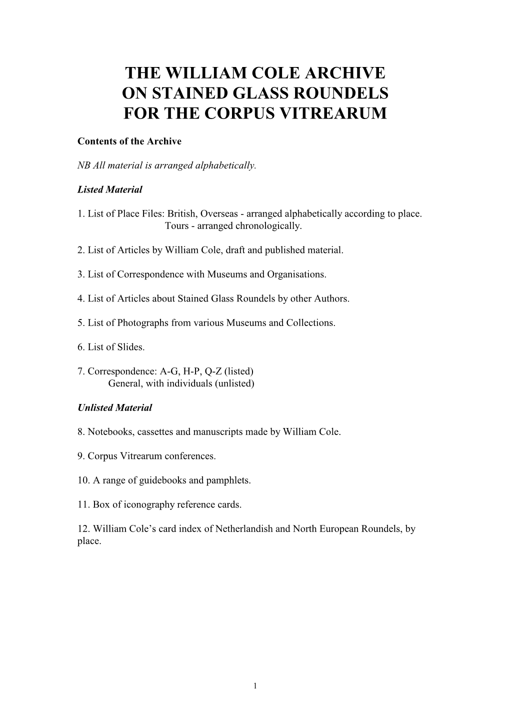 The William Cole Archive on Stained Glass Roundels for the Corpus Vitrearum