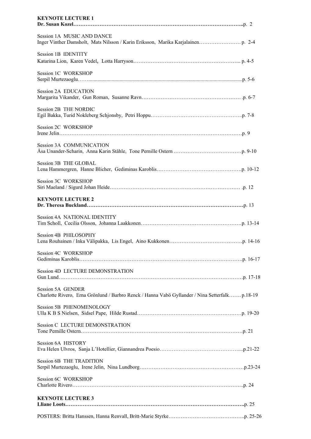 Abstracts and Biographies of Participants in Program at Danshögskolan, Sehlstedsgatan 4