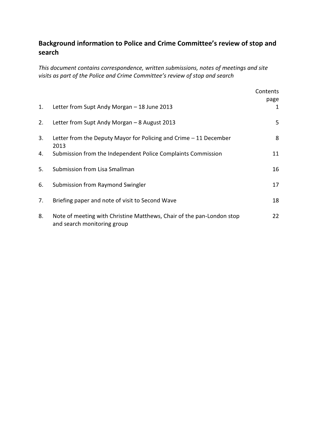 Background Information to Police and Crime Committee's Review of Stop