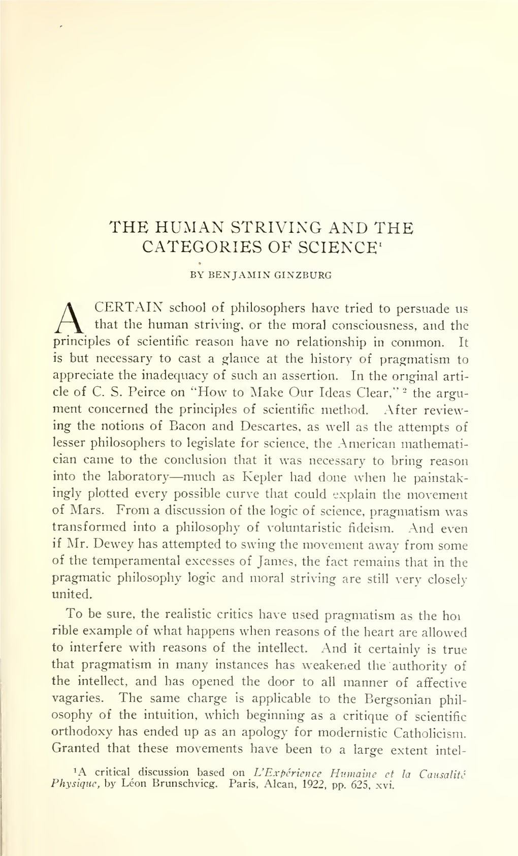 The Human Striving and the Categories of Science