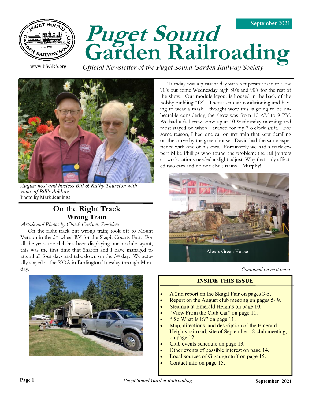 Puget Sound September 2021 Garden Railroading Official Newsletter of the Puget Sound Garden Railway Society