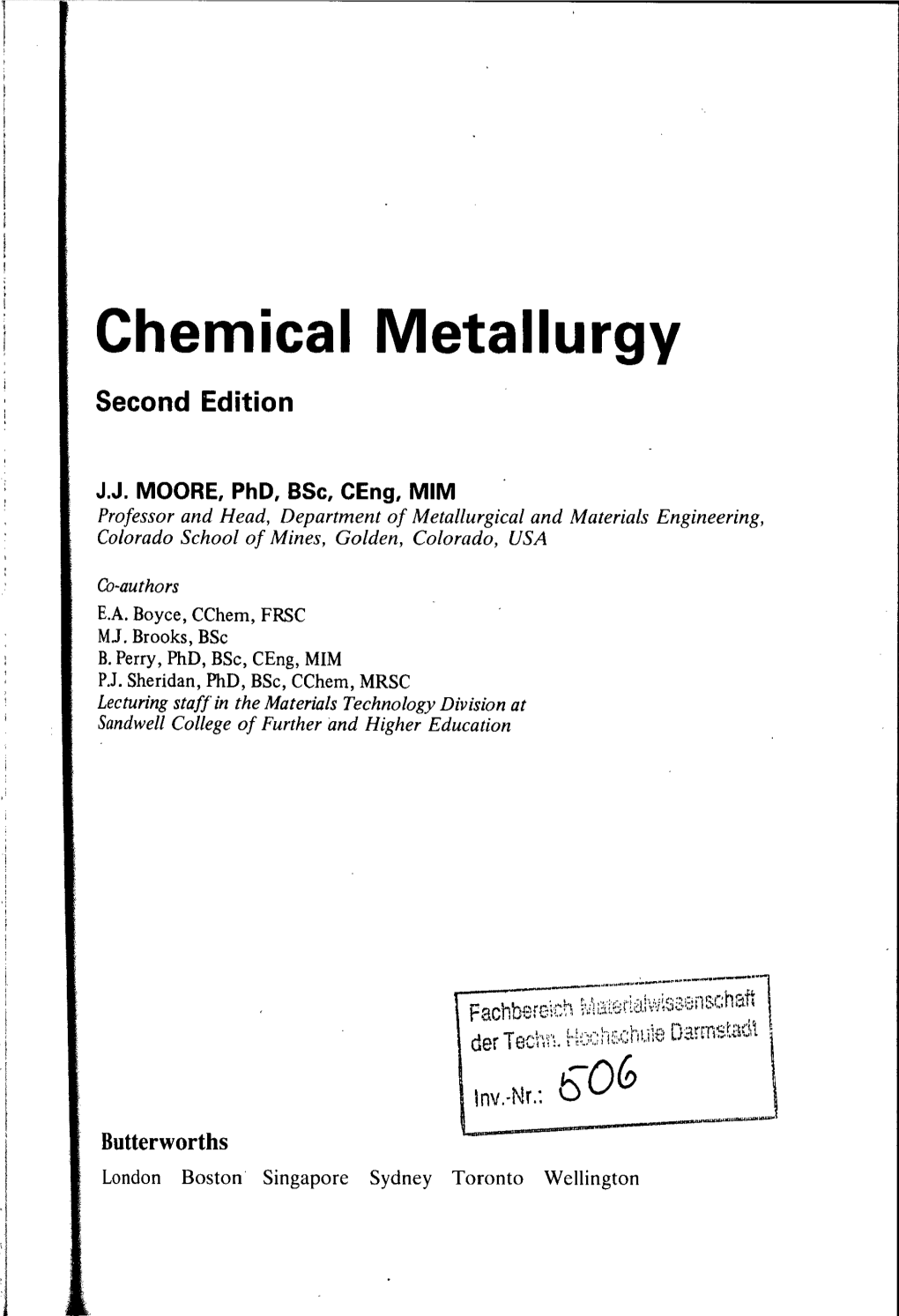 Chemical Metallurgy Second Edition