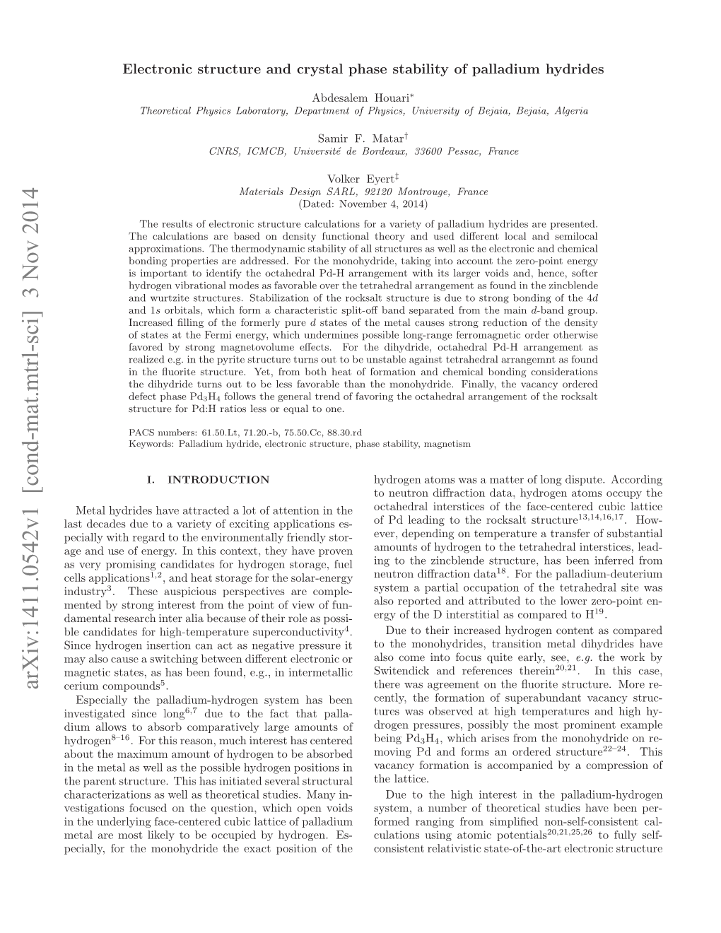 Electronic Structure and Crystal Phase Stability of Palladium Hydrides