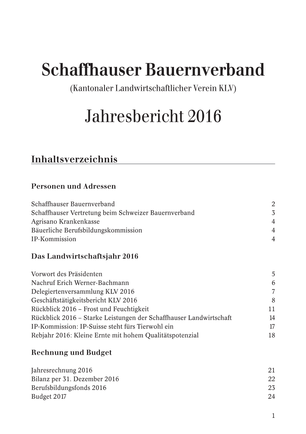 Schaffhauser Bauernverband Jahresbericht 2016
