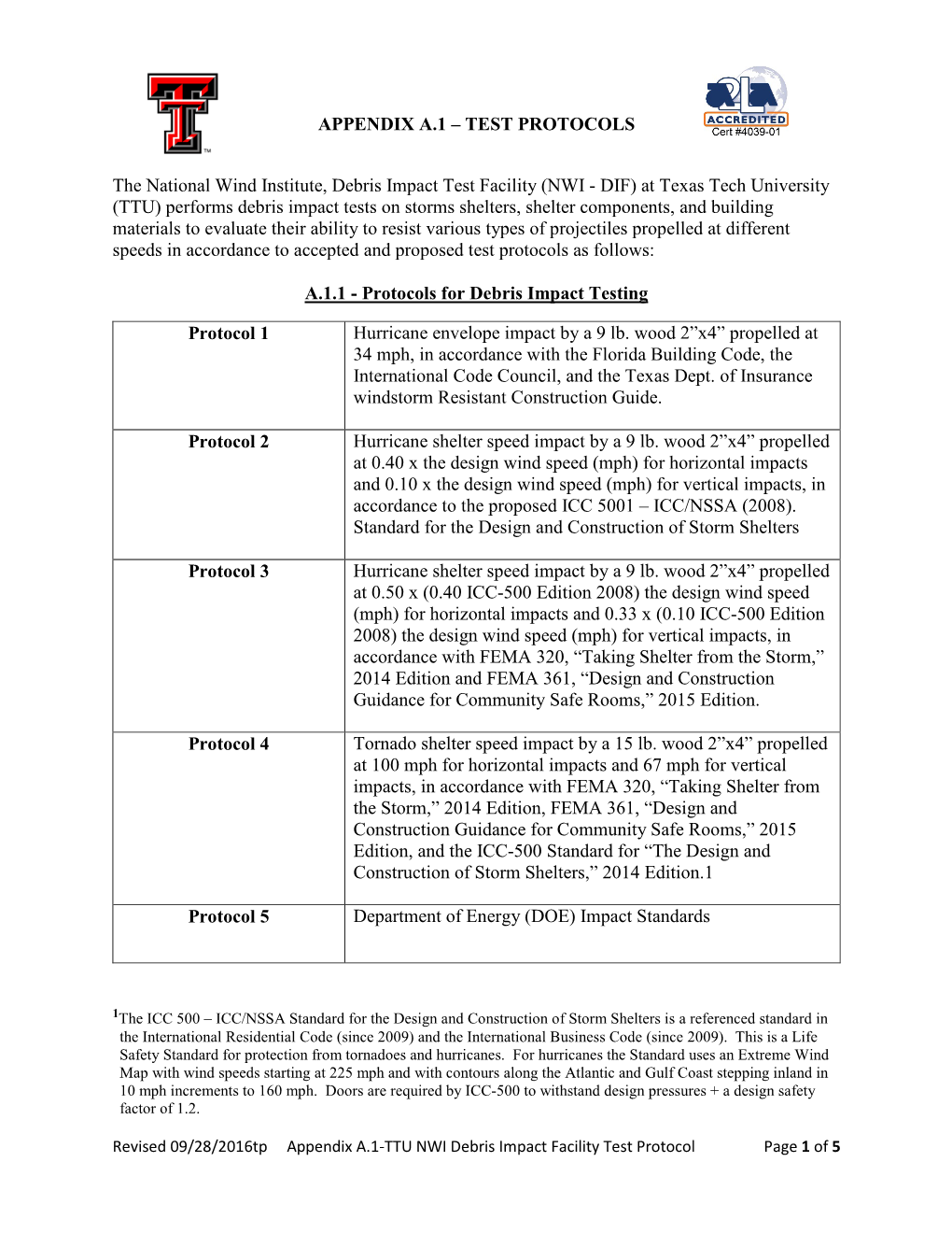 APPENDIX A.1 – TEST PROTOCOLS the National Wind Institute, Debris