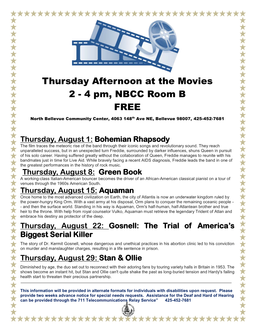 Thursday Afternoon at the Movies 2 - 4 Pm, NBCC Room B