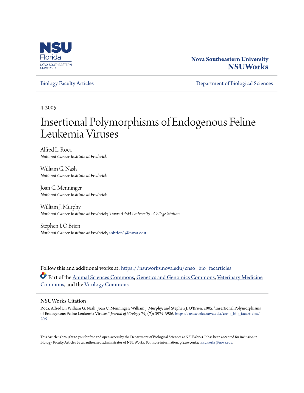 Insertional Polymorphisms of Endogenous Feline Leukemia Viruses Alfred L