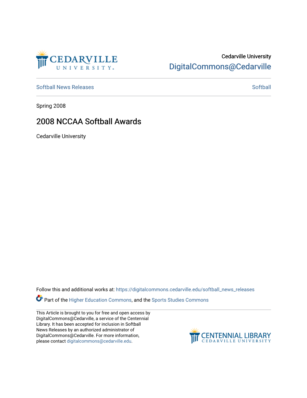 2008 NCCAA Softball Awards