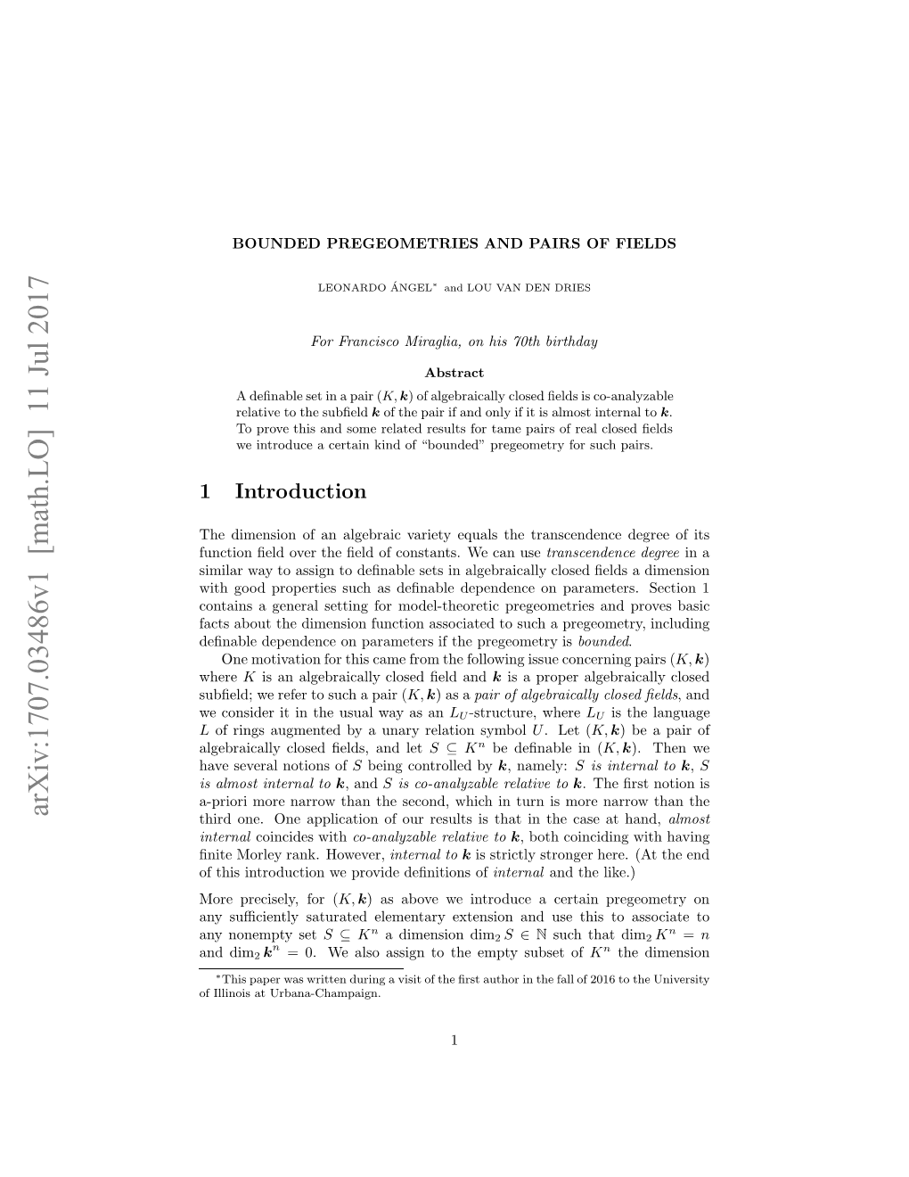 Bounded Pregeometries and Pairs of Fields