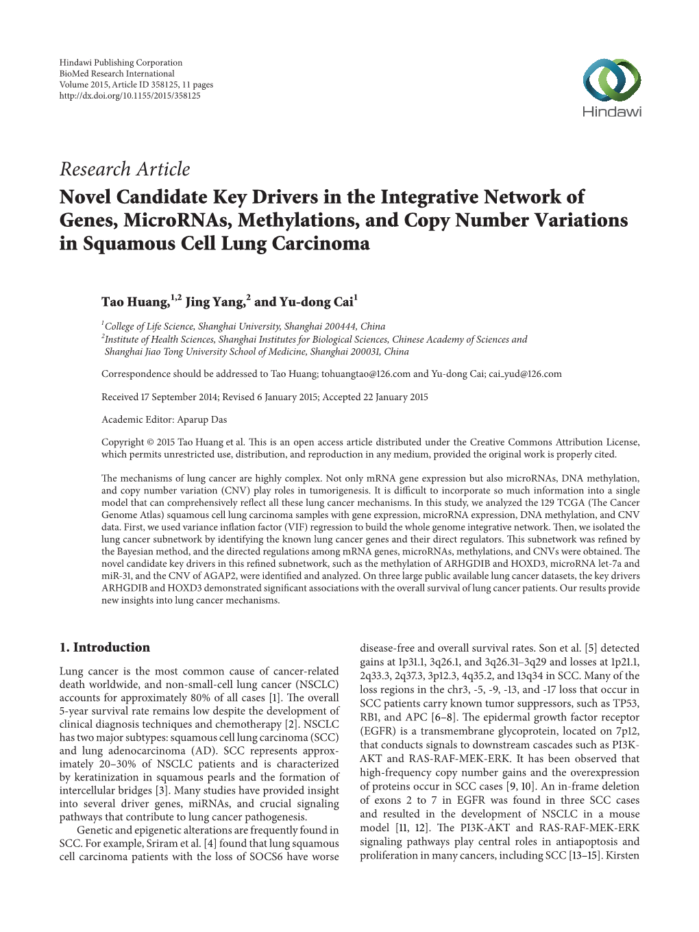 Novel Candidate Key Drivers in the Integrative Network of Genes, Micrornas, Methylations, and Copy Number Variations in Squamous Cell Lung Carcinoma