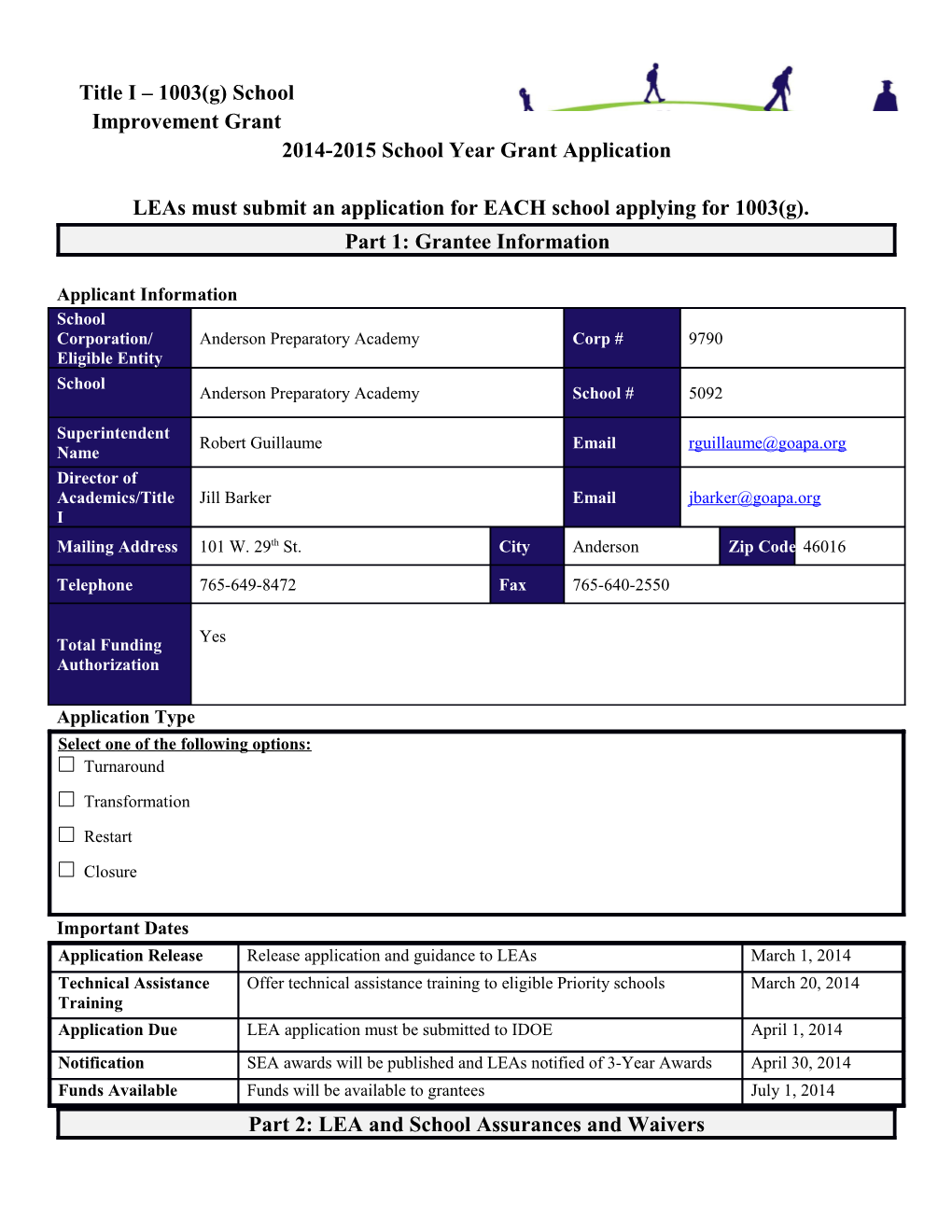 2014-2015 School Year Grant Application