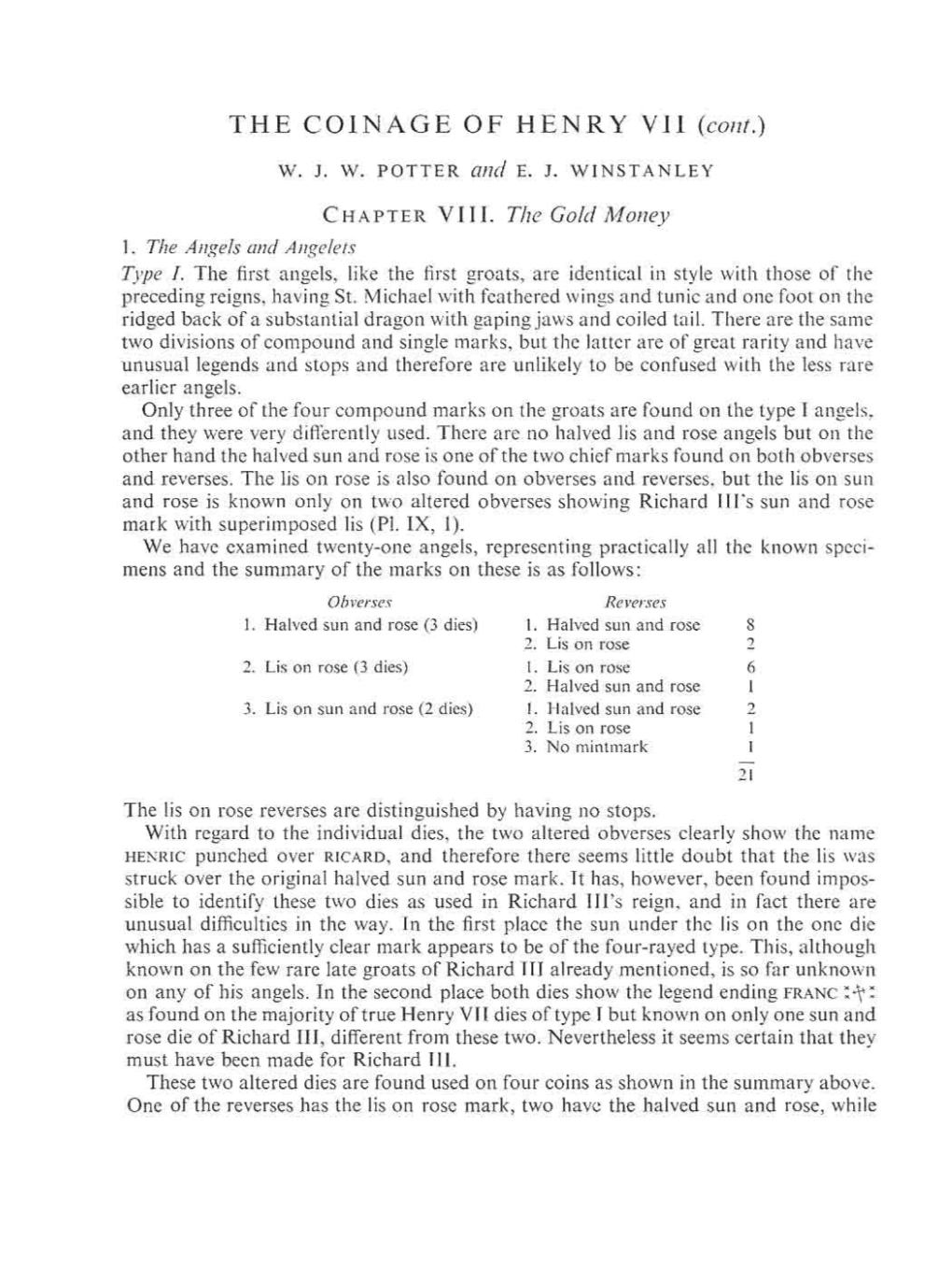 THE COINAGE of HENRY VII (Cont.)