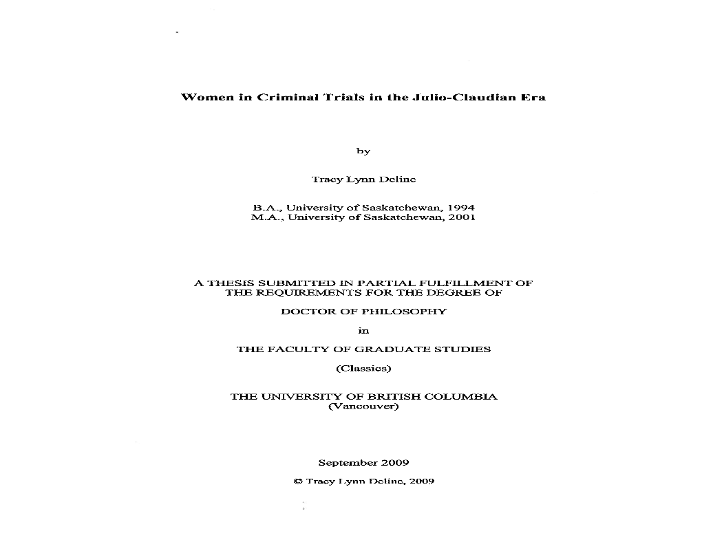 Women in Criminal Trials in the Julio-Claudian Era