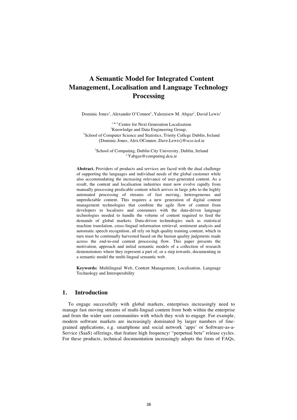 A Semantic Model for Integrated Content Management, Localisation and Language Technology Processing