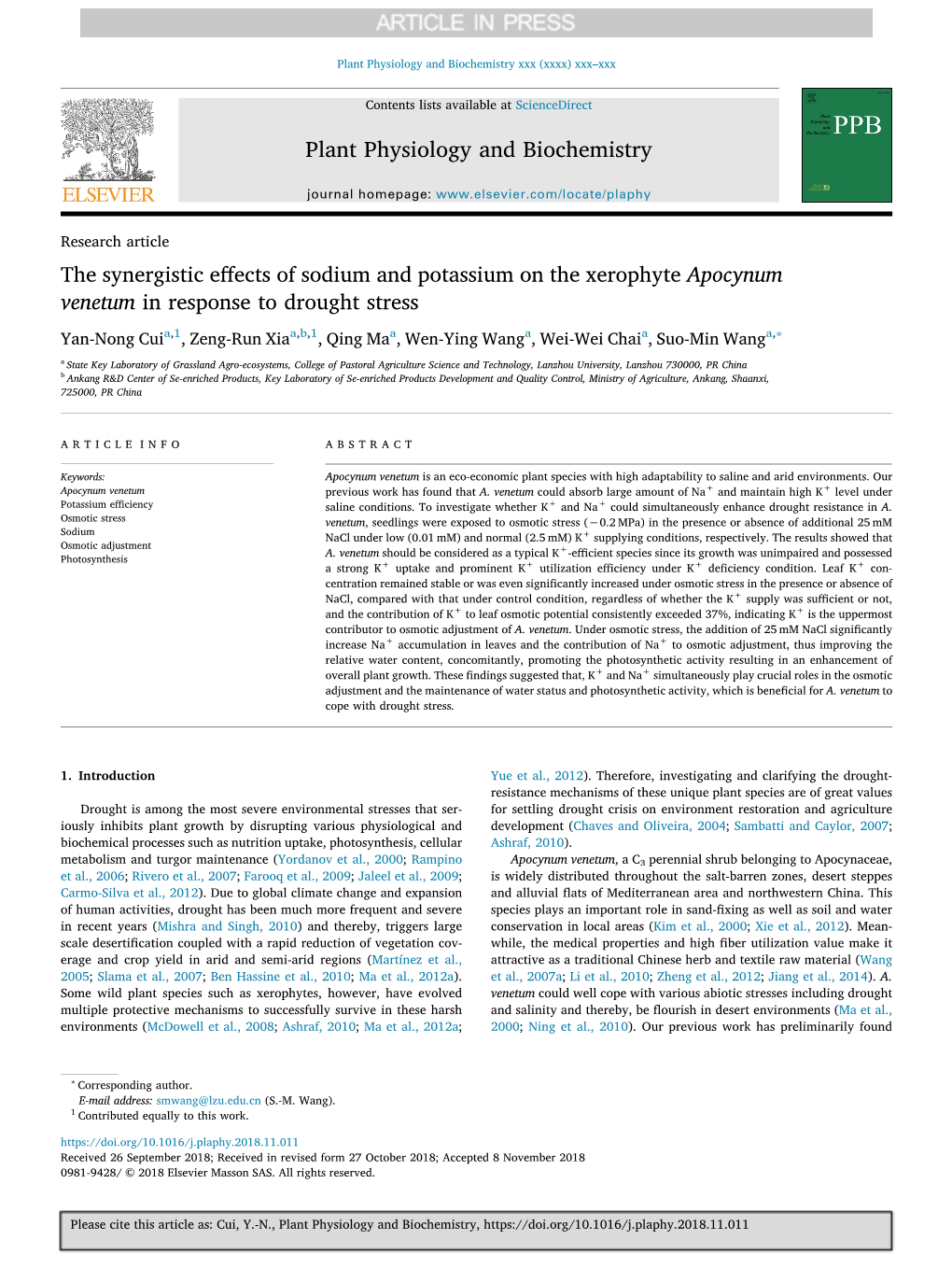 The Synergistic Effects of Sodium and Potassium on the Xerophyte