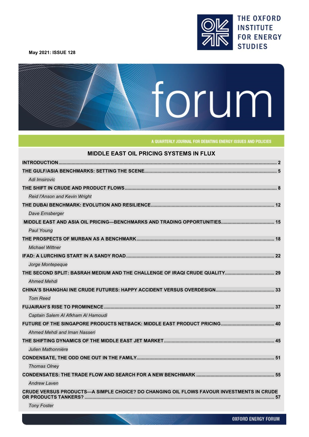 Middle East Oil Pricing Systems in Flux Introduction