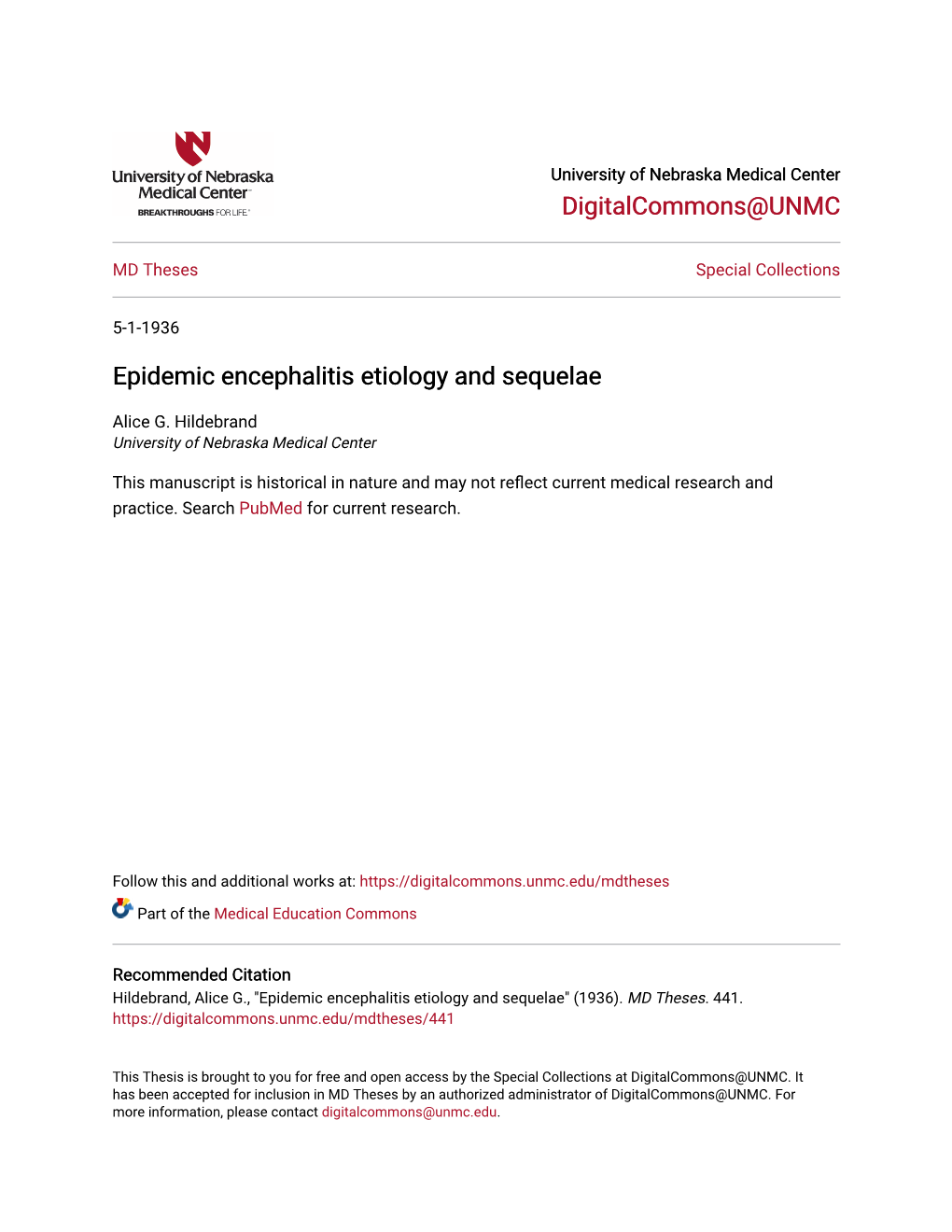 Epidemic Encephalitis Etiology and Sequelae