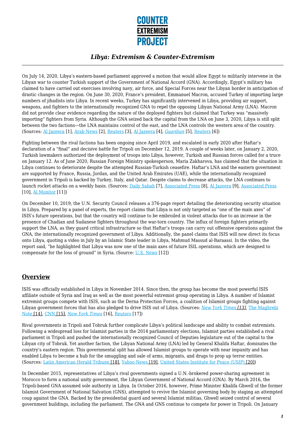 Libya: Extremism & Counter-Extremism Overview