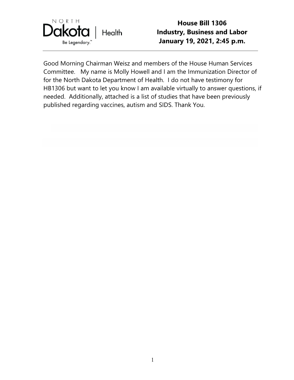 House Bill 1306 Industry, Business and Labor January 19, 2021, 2:45