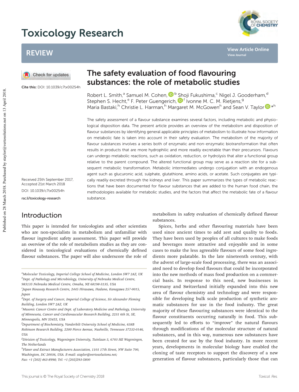 The Safety Evaluation of Food Flavouring Substances