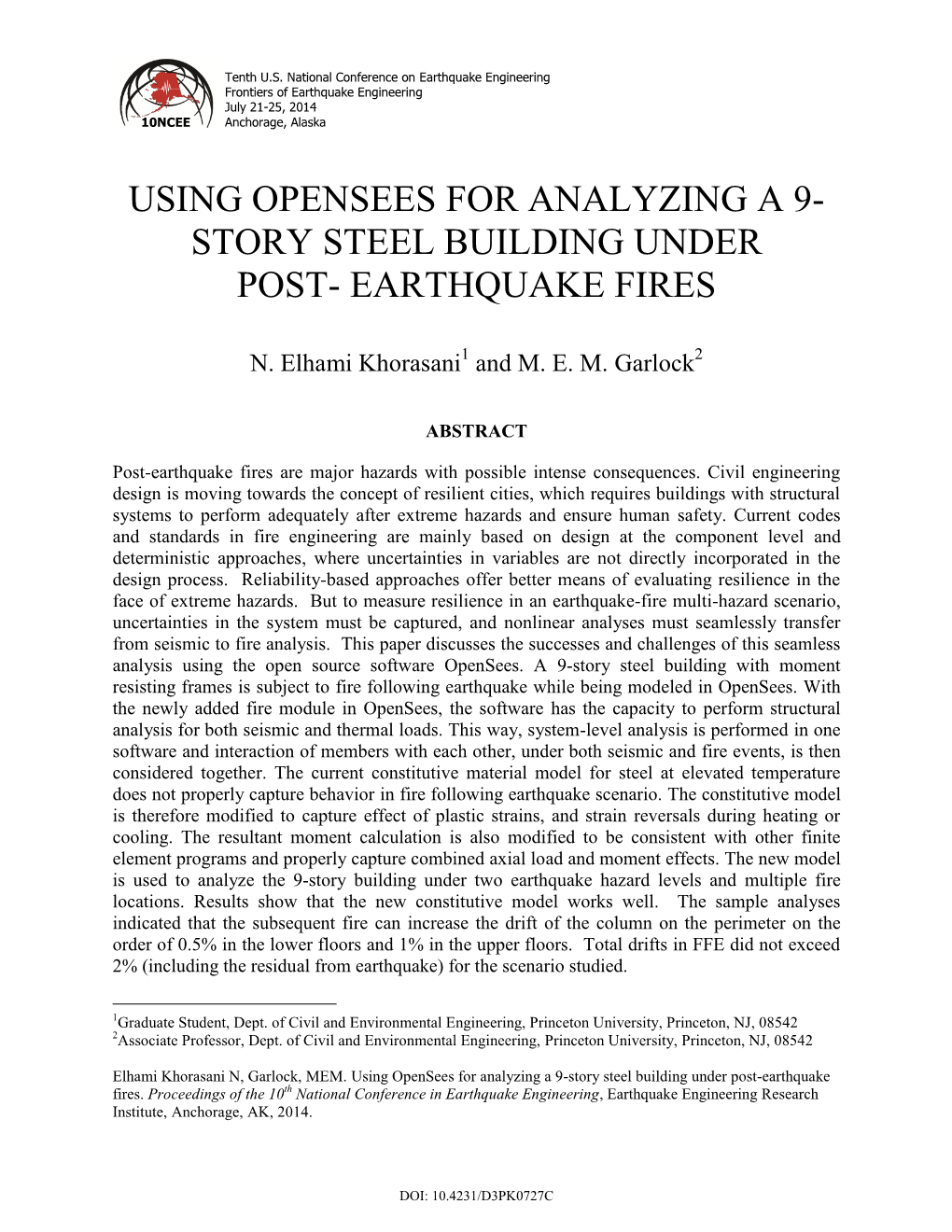 Using Opensees for Analyzing a 9- Story Steel Building Under Post- Earthquake Fires
