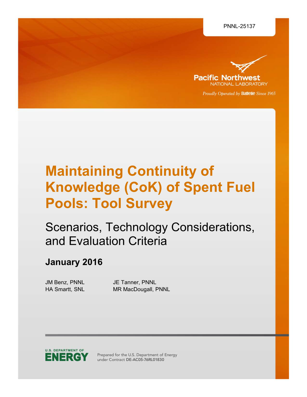 Of Spent Fuel Pools: Tool Survey Scenarios, Technology Considerations, and Evaluation Criteria