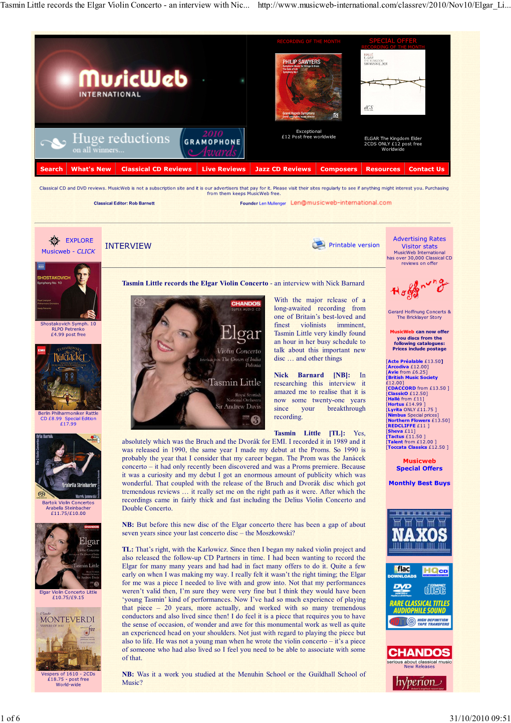 INTERVIEW Tasmin Little Records the Elgar Violin Concerto