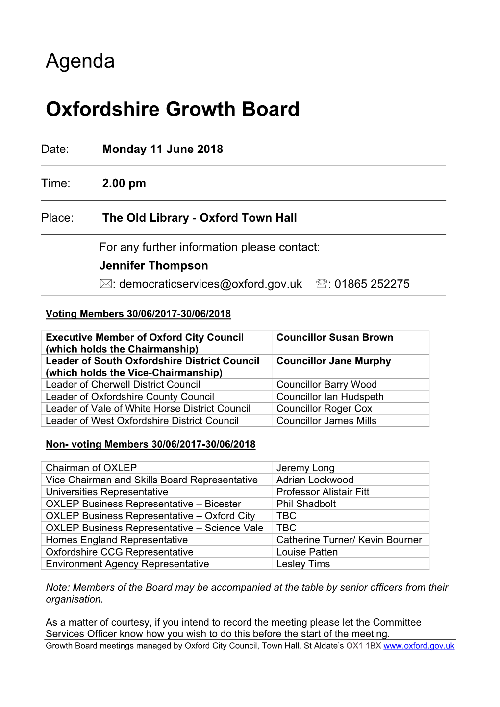 (Public Pack)Agenda Document for Oxfordshire Growth Board, 11/06/2018 14:00