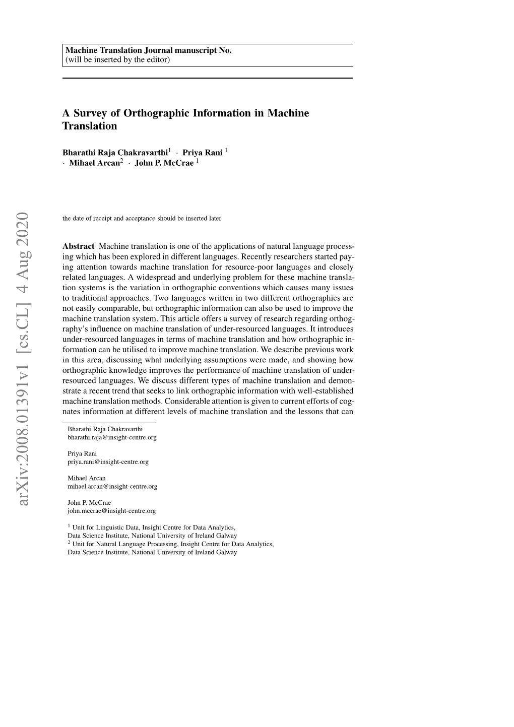 A Survey of Orthographic Information in Machine Translation 3