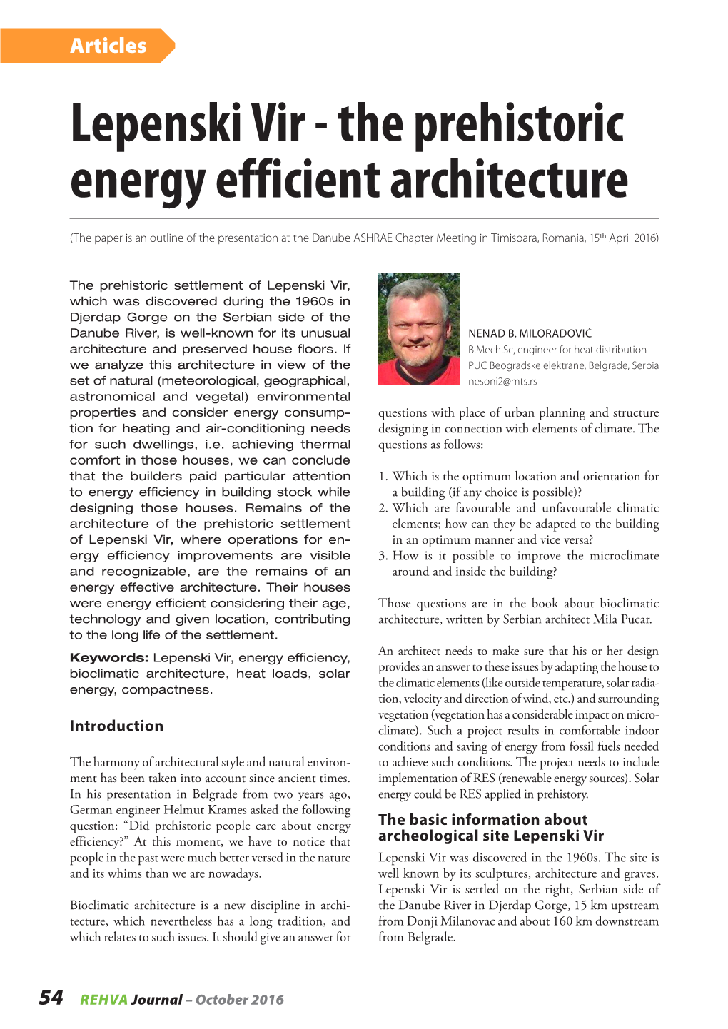 Lepenski Vir - the Prehistoric Energy Efficient Architecture