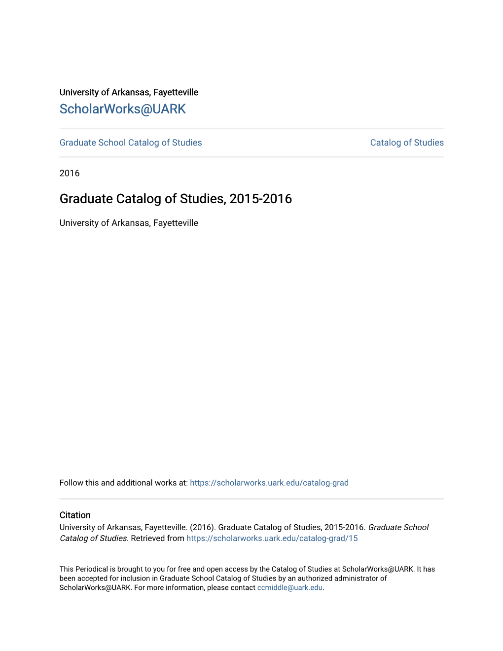 Graduate Catalog of Studies, 2015-2016
