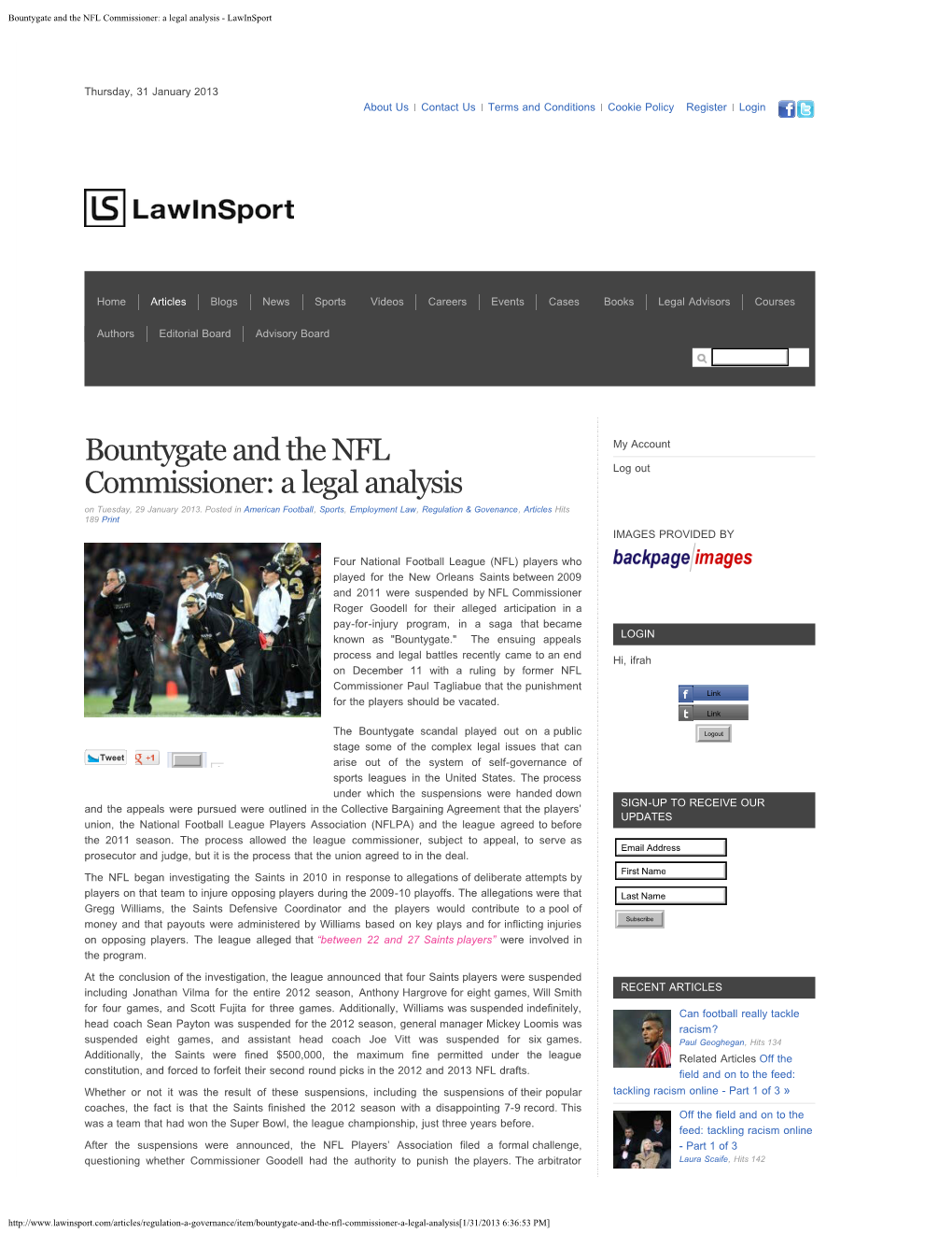 Bountygate and the NFL Commissioner: a Legal Analysis - Lawinsport