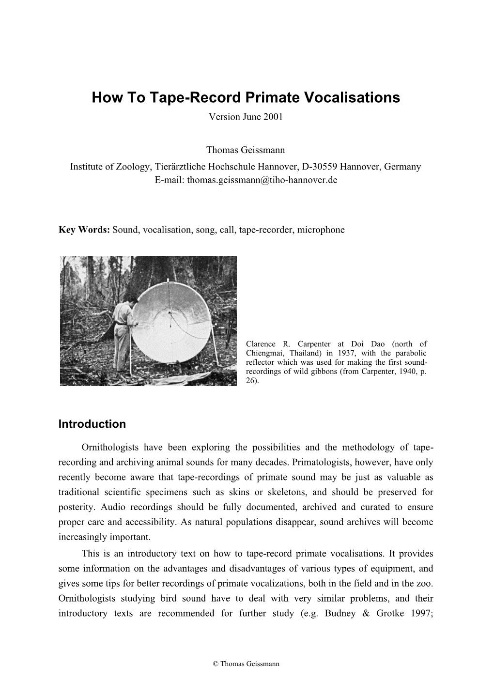 How to Tape-Record Primate Vocalisations Version June 2001