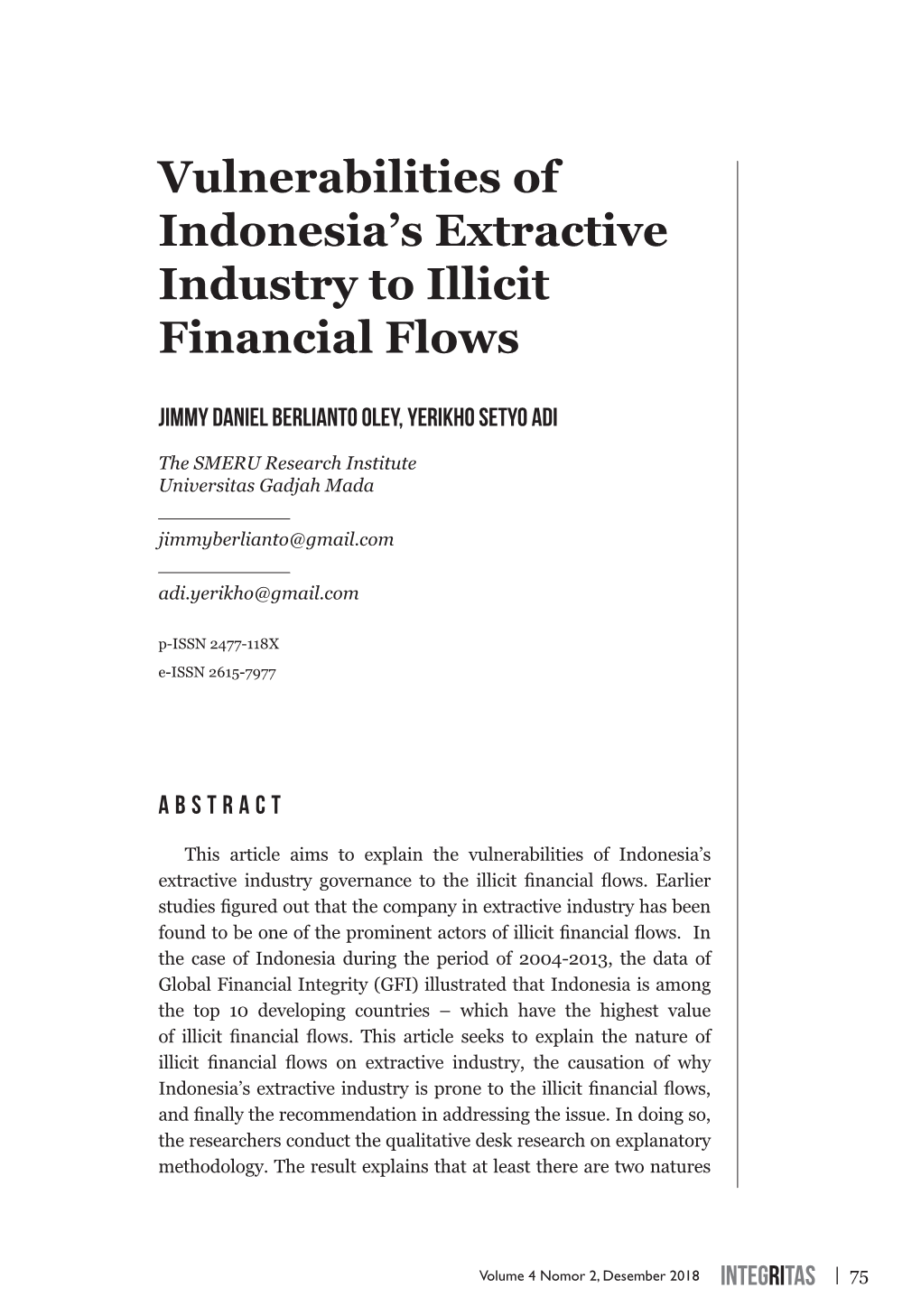 Vulnerabilities of Indonesia's Extractive Industry to Illicit Financial