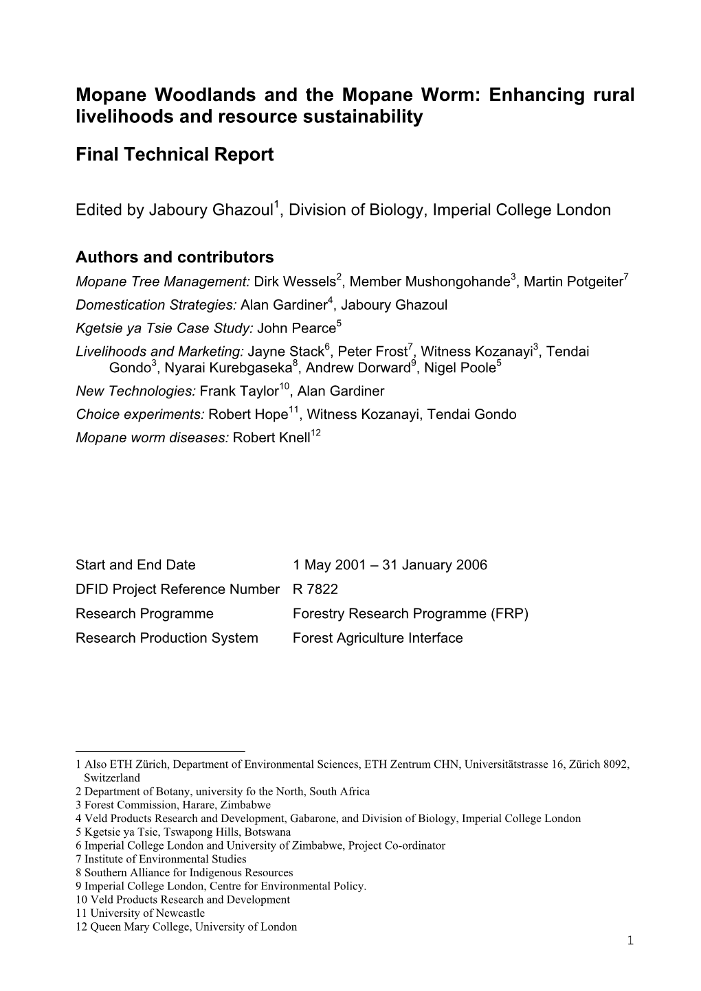 Mopane Woodlands and the Mopane Worm: Enhancing Rural Livelihoods and Resource Sustainability