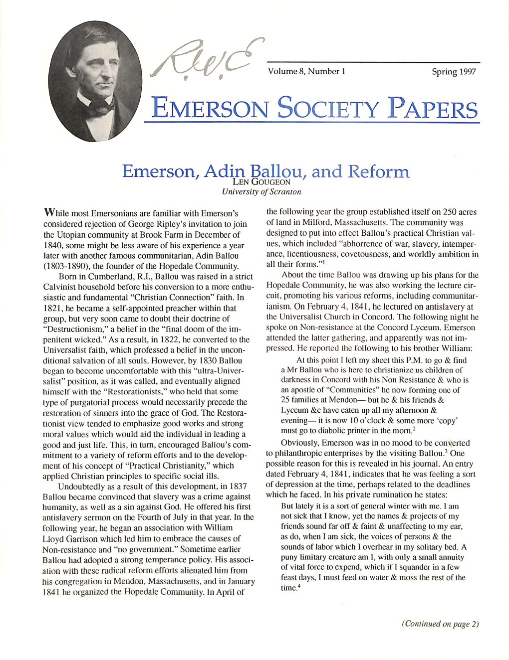 Emerson Society Papers