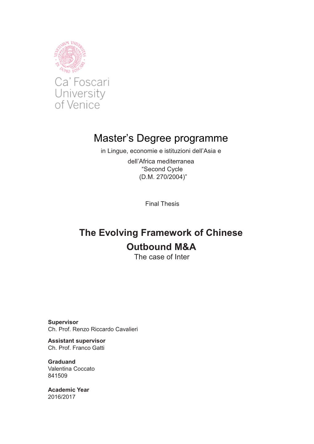 Master's Degree Programme