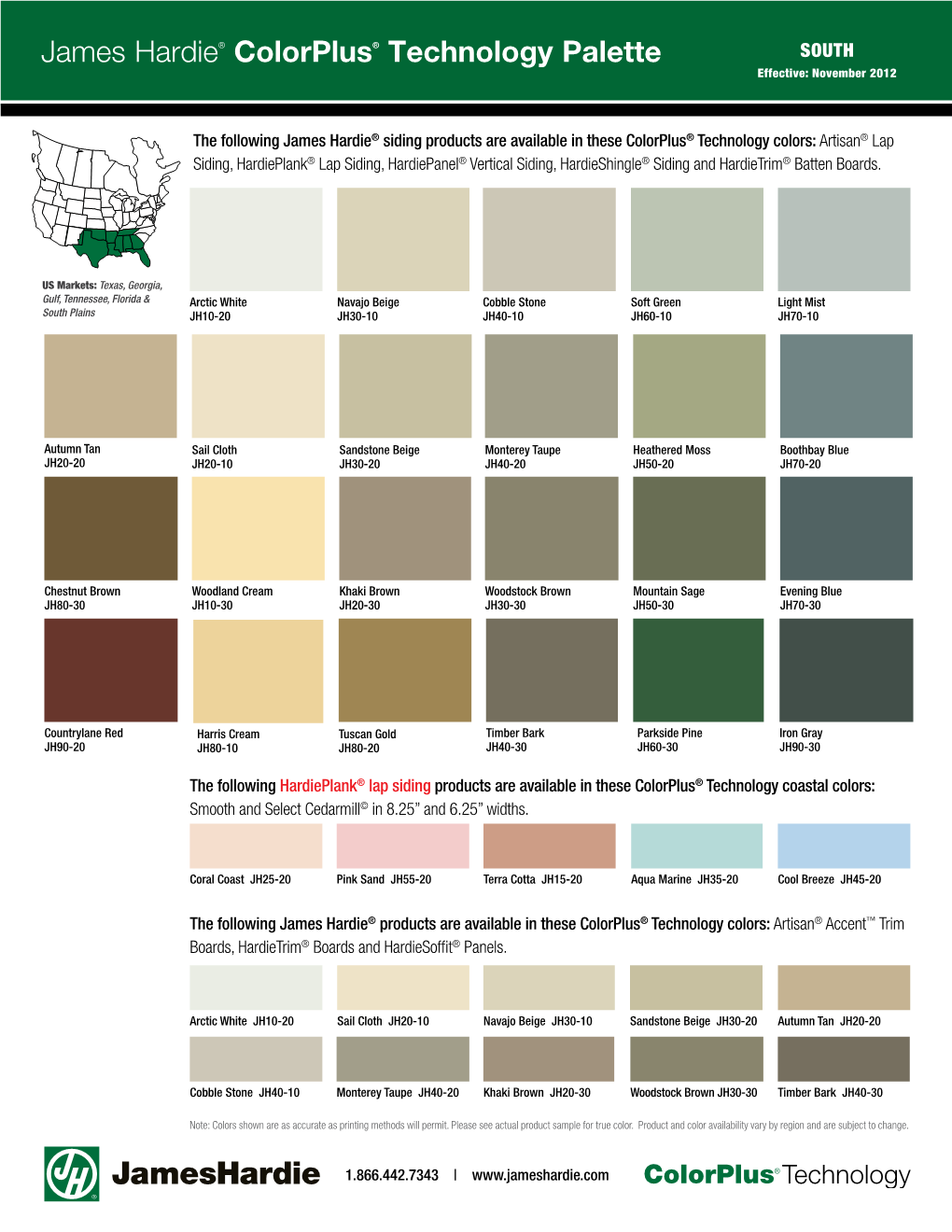 Product and Color Availability Sheet SOUTH