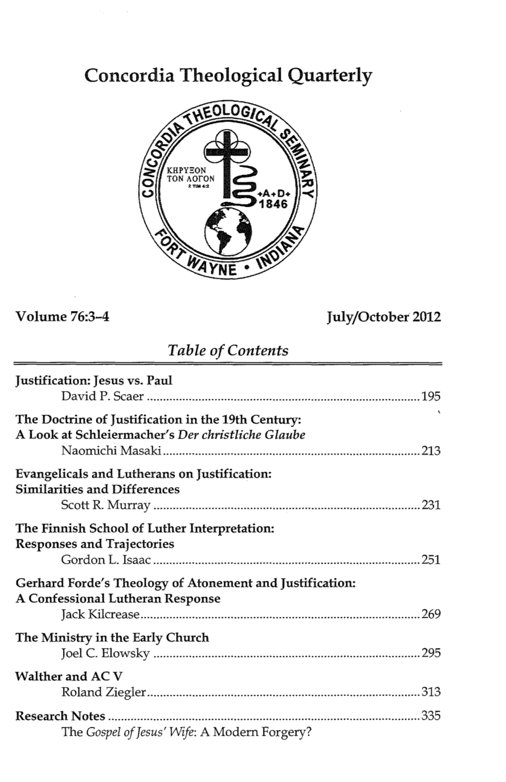 Concordia Theological Quarterly