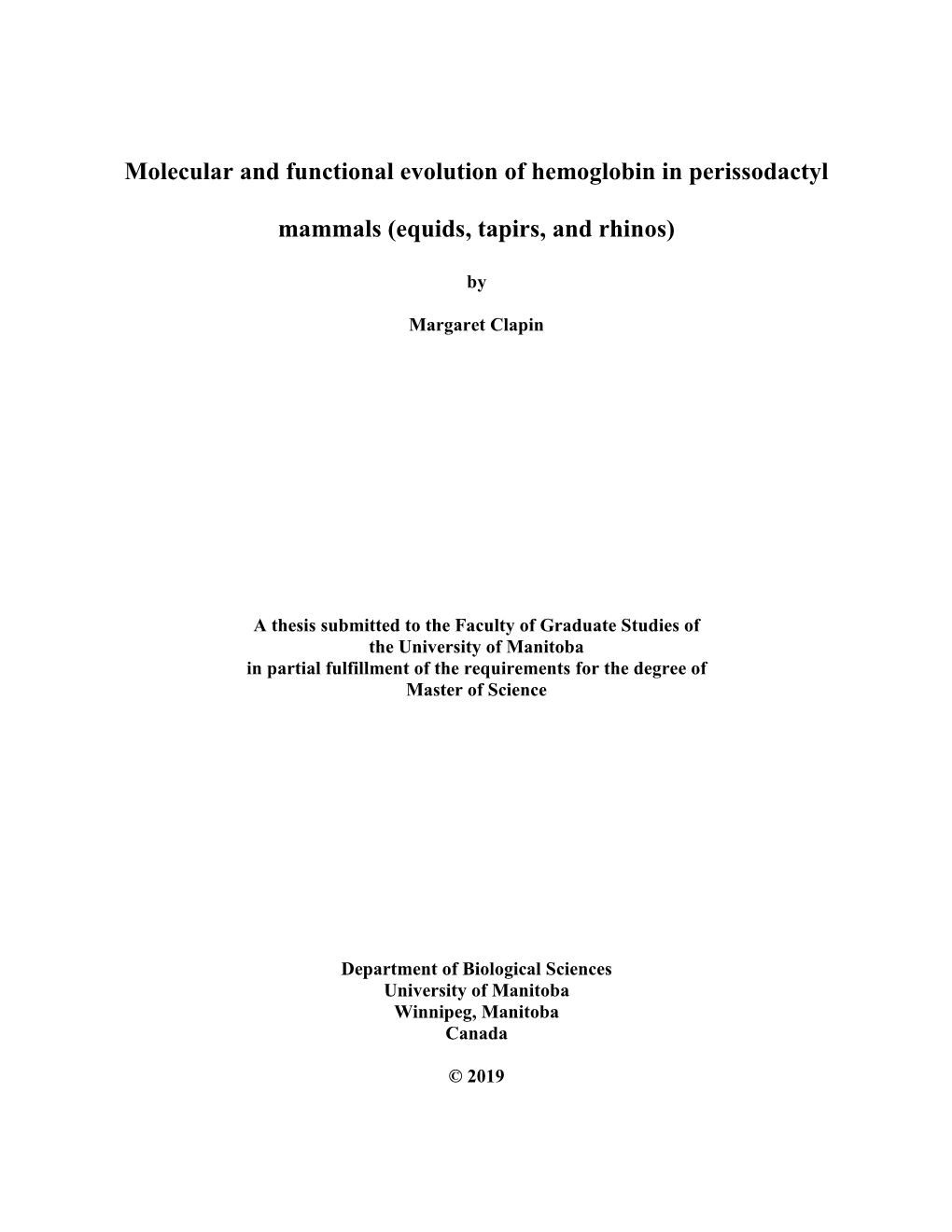 Molecular and Functional Evolution of Hemoglobin in Perissodactyl