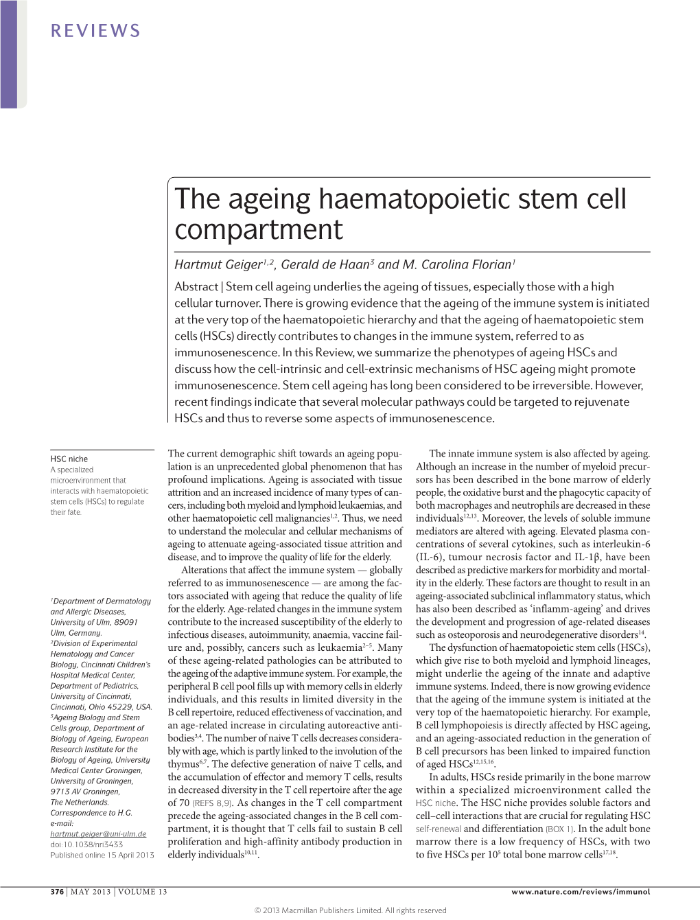 The Ageing Haematopoietic Stem Cell Compartment