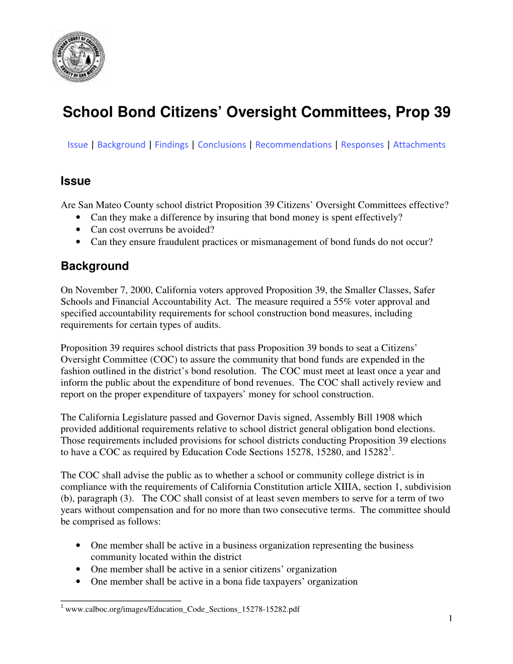School Bond Citizens' Oversight Committees, Prop 39