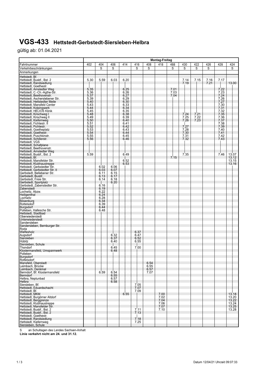 VGS-433 Hettstedt-Gerbstedt-Siersleben-Helbra Gültig Ab: 01.04.2021